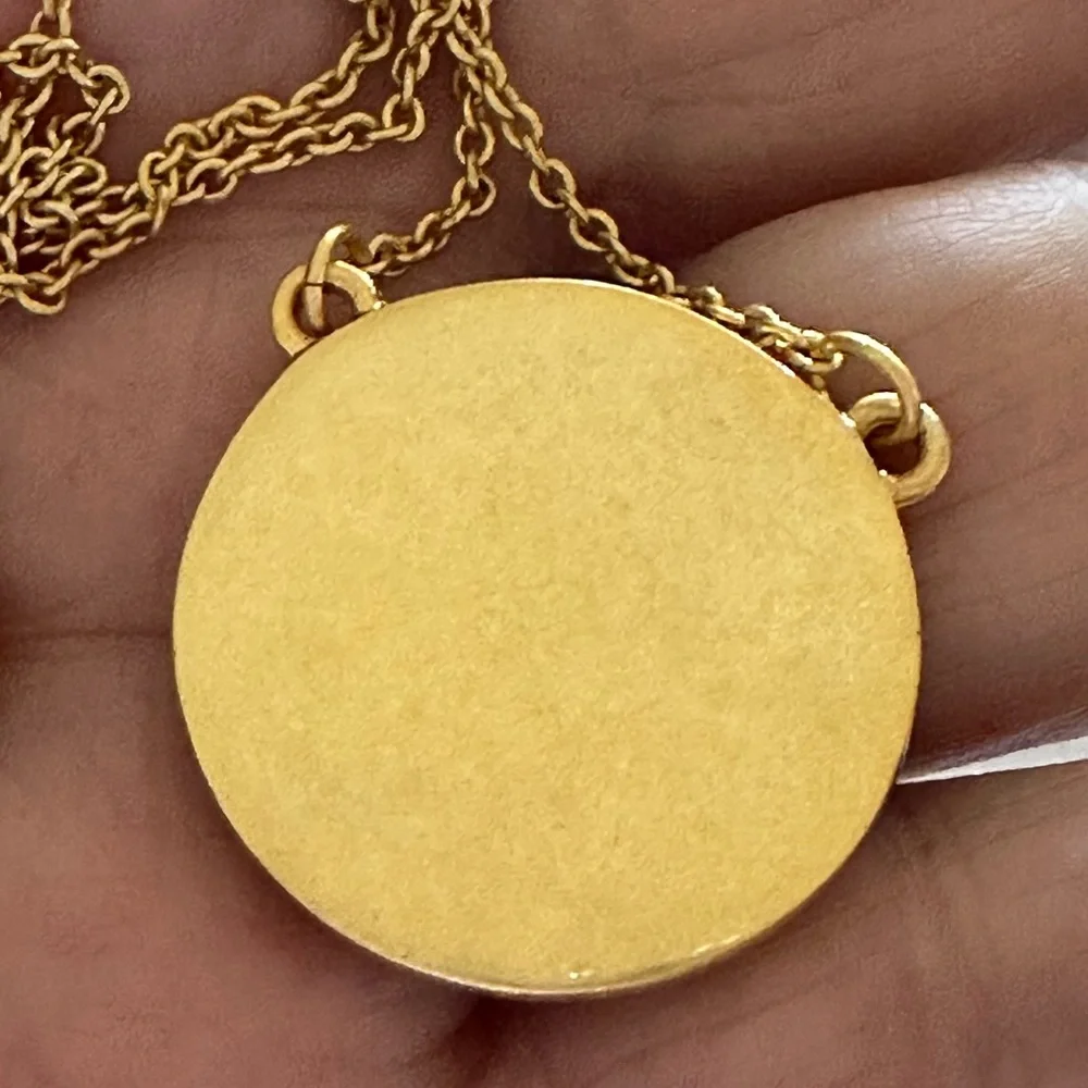 Final sale Tory Burch vintage gold purple semiprecious stone logo necklace - Picture 7 of 7